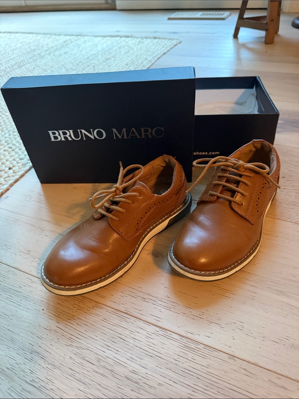 Bruno Marc Kids Cognac Leather Derby Shoes - 13 boys/girls